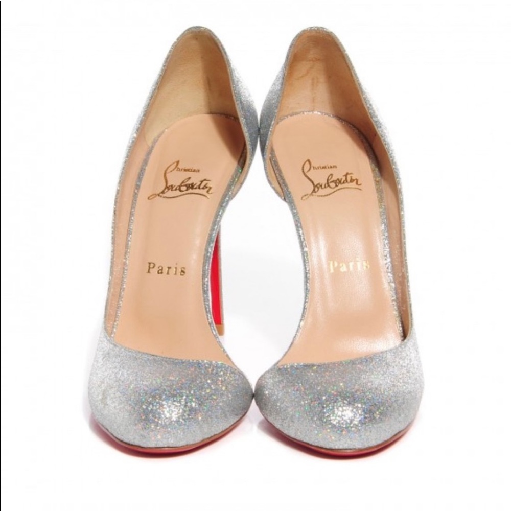 CHRISTIAN LOUBOUTIN Mini Glitter Helmour 100 Pumps Heels 37 ( 6.5 - 7 US )